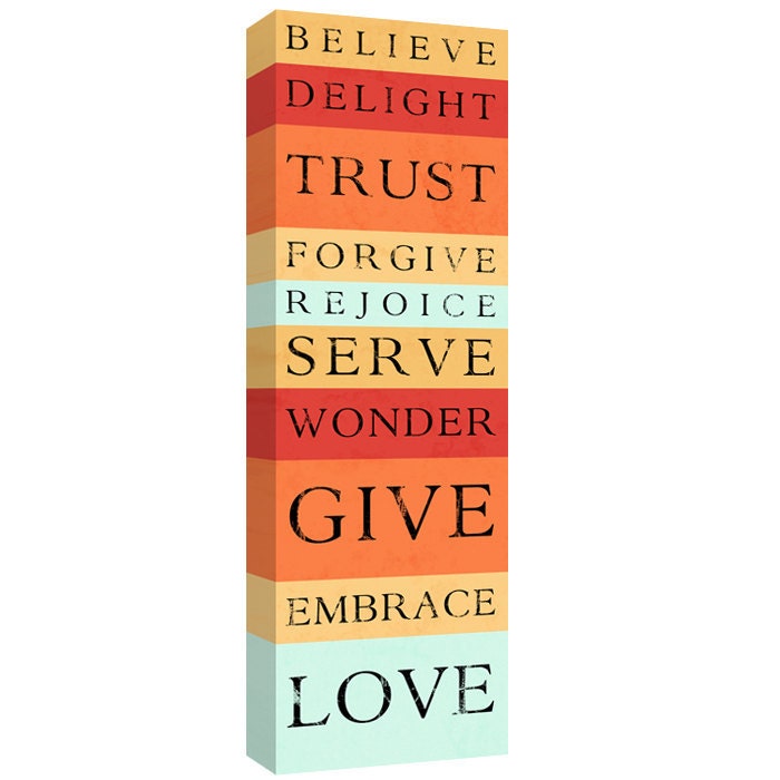 Love Give Serve, Tangerine Striped Bus roll scripture wall decor canvas art 10x30 canvas stock orange art ready to hang