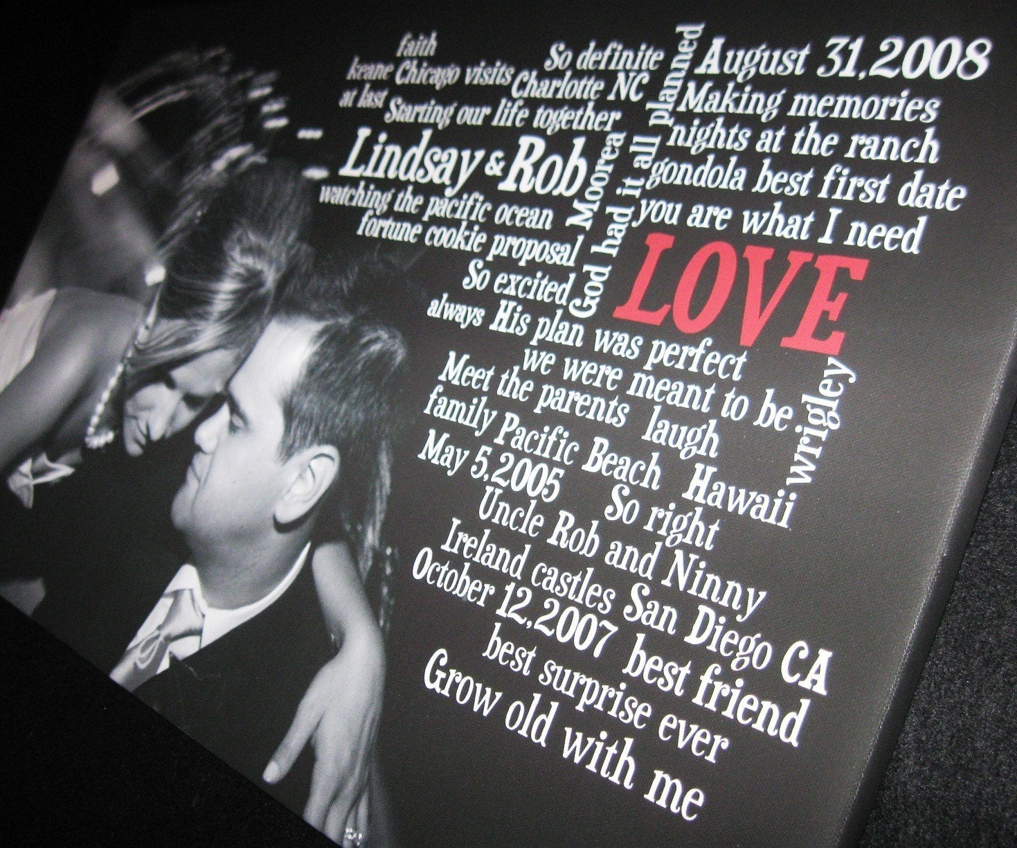 Personalized Wedding Photo Words Canvas, Engagement Anniversary Just Married Photo 18X24