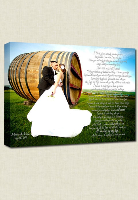 Your Wedding Pictures to Canvas Art Personalized with Your Words Vows lyrics 12x16 inches