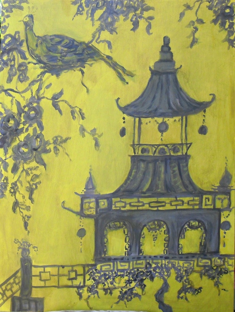 yellow and grey toile