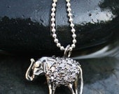 Diamond and Oxidized Sterling Silver Lucky Elephant Necklace