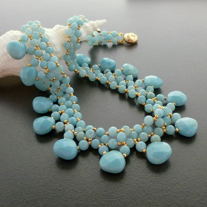 Amazonite Princess Handmade Beaded Gold Necklace