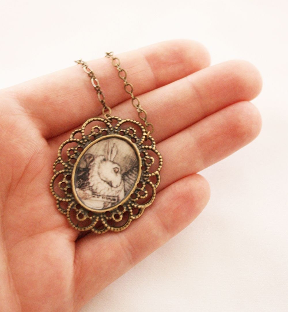 On Sale - White Rabbit - Alice in Wonderland Necklace