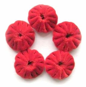 Lot of 6, 1" Handmade Red Sew on Velvet Rosette Yoyo Appliques