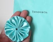 6 pcs, Tiffany Blue Bridal Satin Sew on Yoyo Flower Appliques