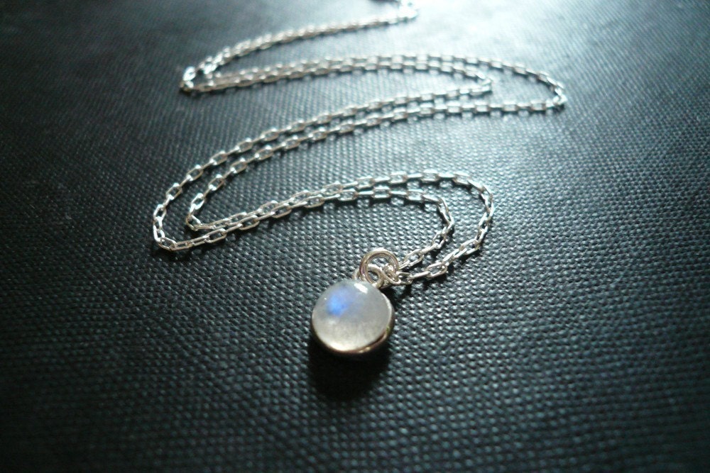 Tiny Moonstone Necklace in Sterling Silver - Sweet Gift, Dainty Everyday Necklace, Tiny Pendant Necklace
