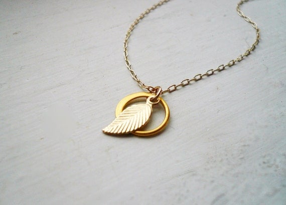 Tiny Circle and Leaf Necklace in Vermeil and Gold Filled