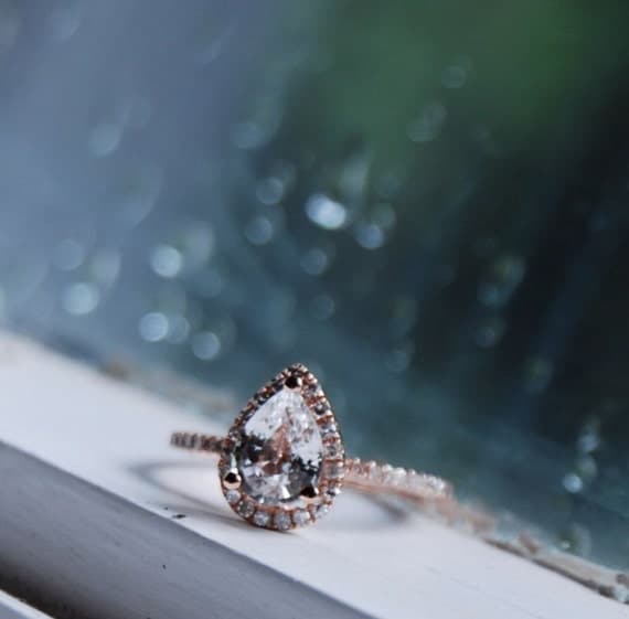 ON HOLD Rain drop - white sapphire and rose gold ring-1st payment