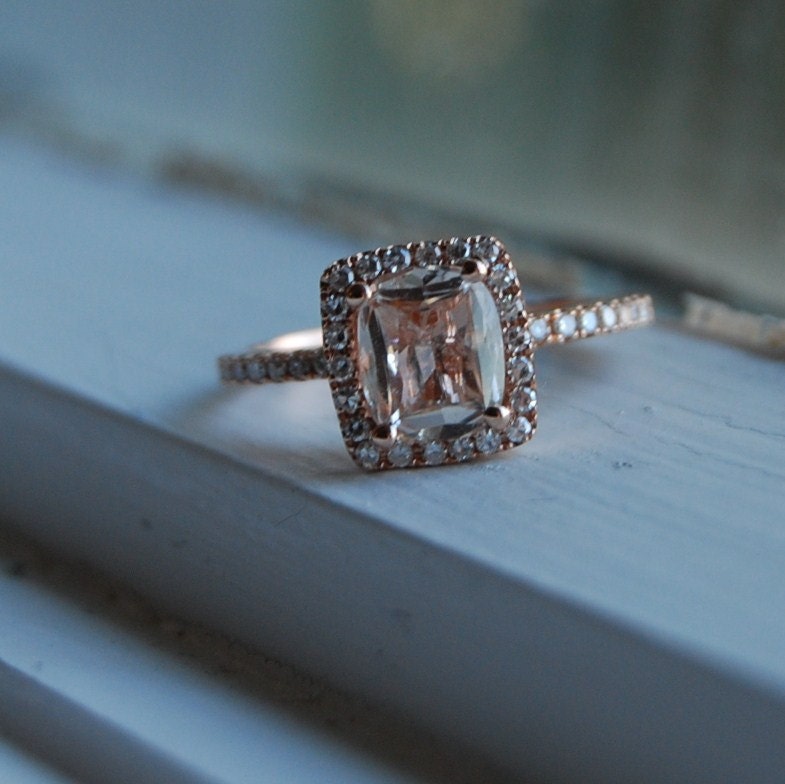 1.8ct Cushion peach champagne sapphire in 14k rose gold diamond ring