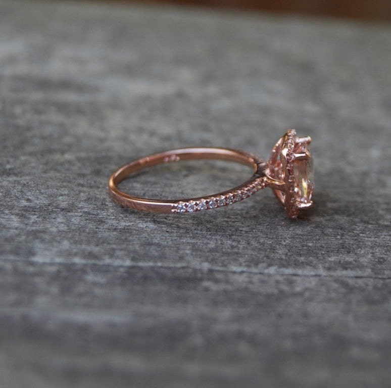 Cushion peach champagne sapphire in 14k rose gold diamond ring-on hold-2nd payment