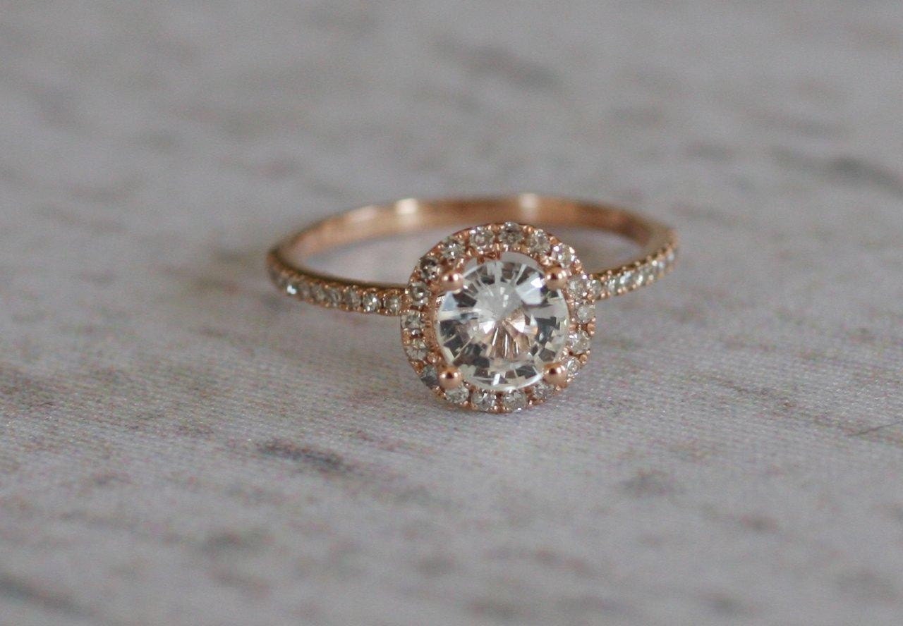 SALE -White sapphire diamond ring a 14k rose gold diamond setting