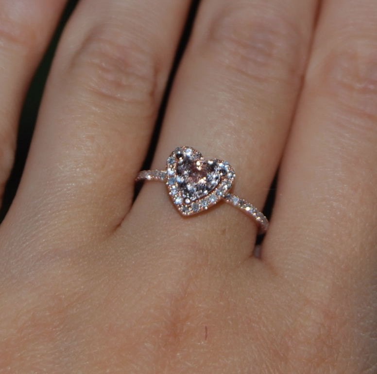 Heart peach champagne rose gold diamond ring