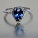 Royal blue pear sapphire diamond ring 14k white gold