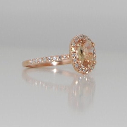 Oval champagne peach sapphire diamond ring 14k rose gold