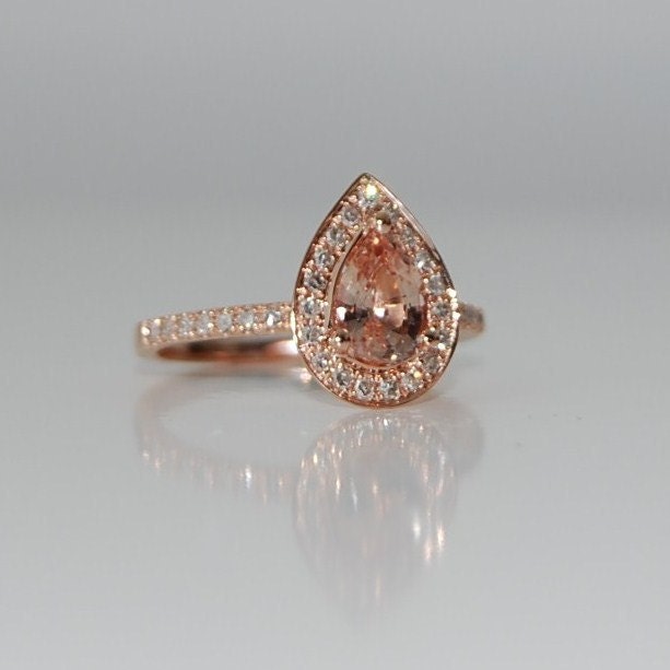 1ct Peach champagne tear drop sapphire and rose gold diamond ring