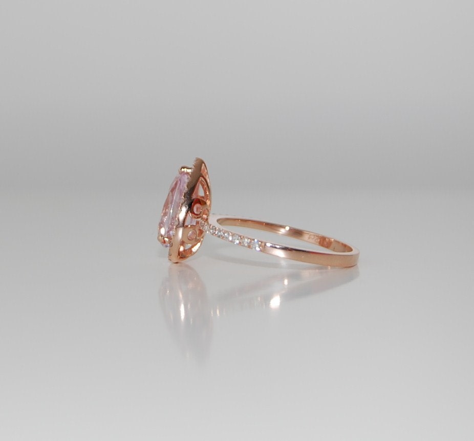 2ct Peach pink champagne tear drop sapphire and rose gold diamond ring