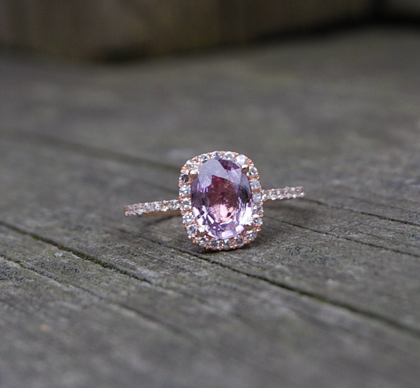 2ct Cushion peach lavender champagne sapphire 14k rose gold diamond ring- engagement or anniversary