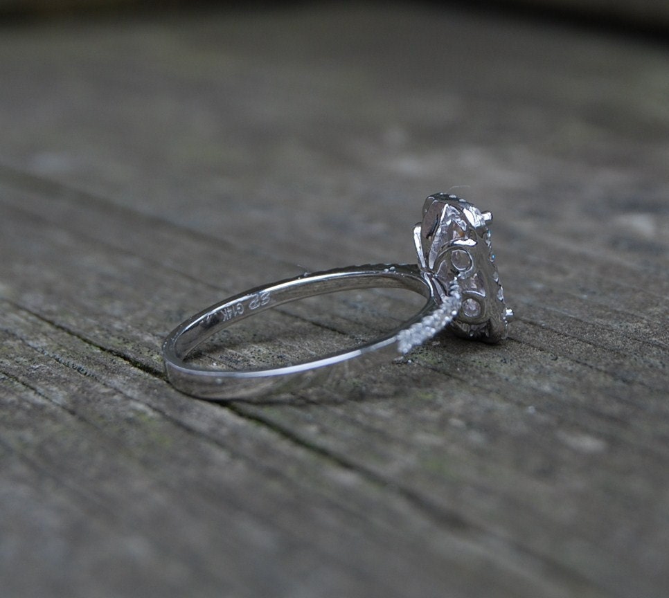 1ct Cushion emerald Champaghe peach sapphire in a 14k white gold diamond ring