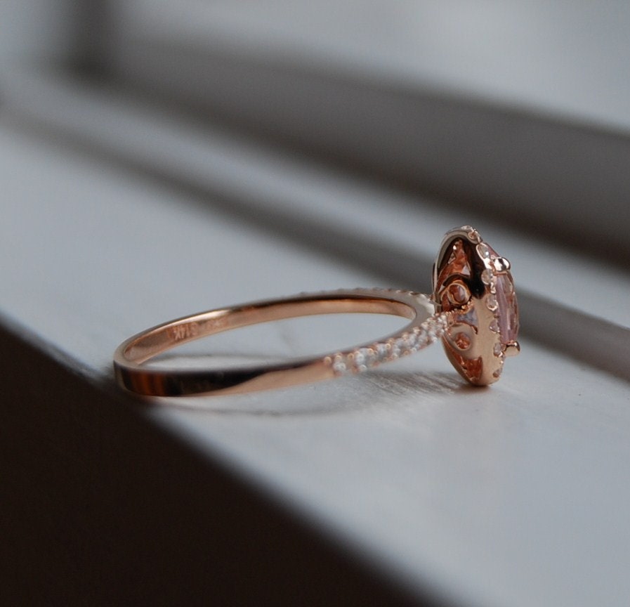 1.1ct Cushion peach champagne sapphire in 14k rose gold diamond ring