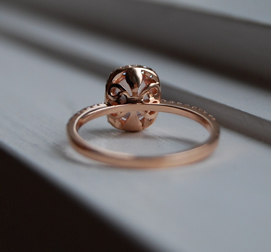 1.1ct Cushion peach champagne sapphire in 14k rose gold diamond ring