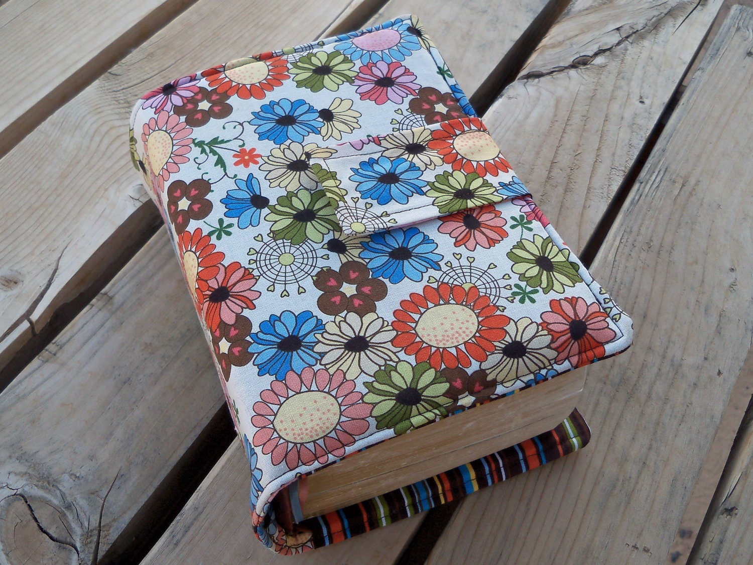 LDS Quad Scripture Cover - Multi Colored Retro Flowers and Stripes