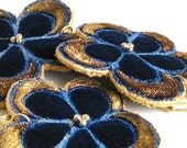 Keyring flower dark blue velvet golden handmade unique