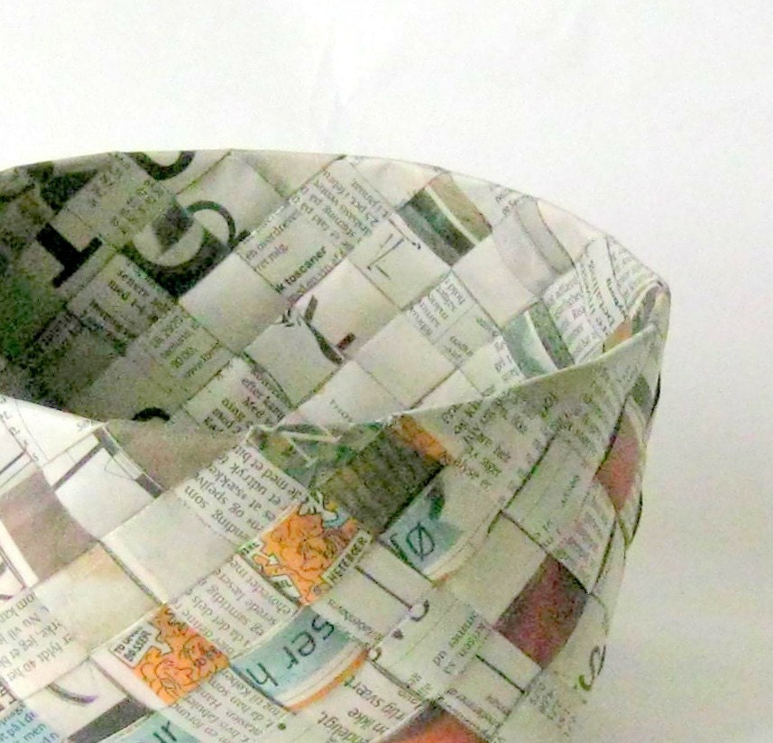 Basket recycled newspaper plaited woven M