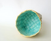 Basket tall handwoven turquoise unique Danish