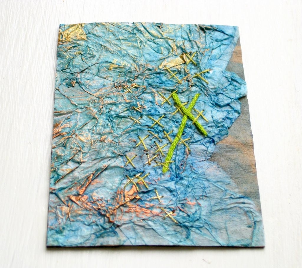 ACEO mixed media collage embroidered