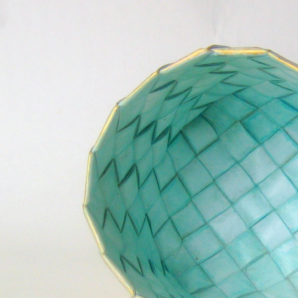 Basket aqua medium tall plaited turquoise unique