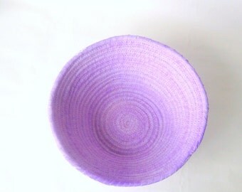 Coiled basket handmade pale lavender rustic