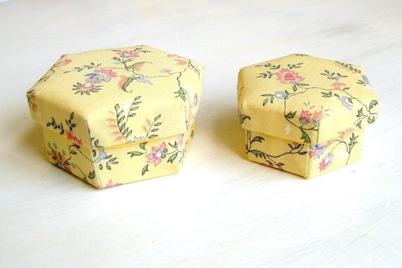 Box gift yellow hexagon fabric cute small