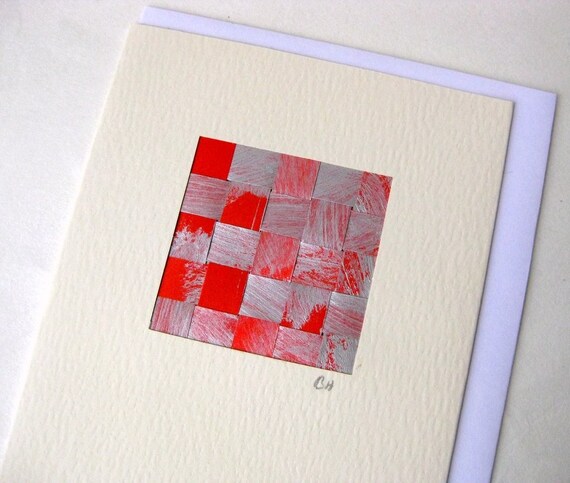 Card woven red silver stylish handmade