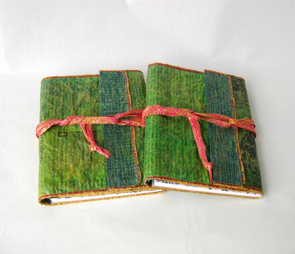 Notebook cover unique painted recycled newspaper green