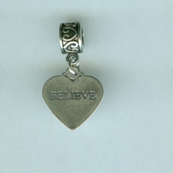 Sterling BELIEVE HEART Bead Charm for Trollbead, European, and All Name Brand Add a Bead Charm Bracelets