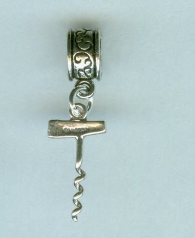 Sterling CORKSCREW Bead Charm for Trollbead, European, and All Name Brand Add a Bead Charm Bracelets - 3-Dimensional