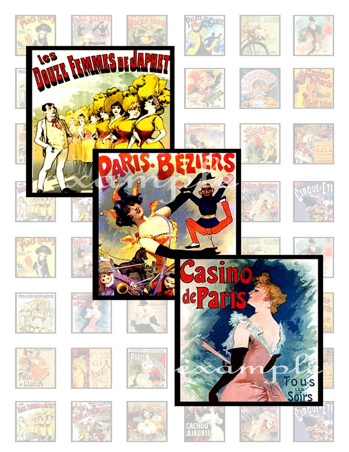 Vintage French Poster Inchies...1x1 Inch...Digital Collage Sheet