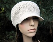 Crochet Newsboy hat, Women's Hat, Cotton, Beanie, Visor Hat , Ivory, Off White