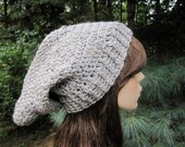 Women's Hat, Beanie, Crochet Hat, Slouchy Hat,  Pixie, Goblin, Tam, Grey Marble