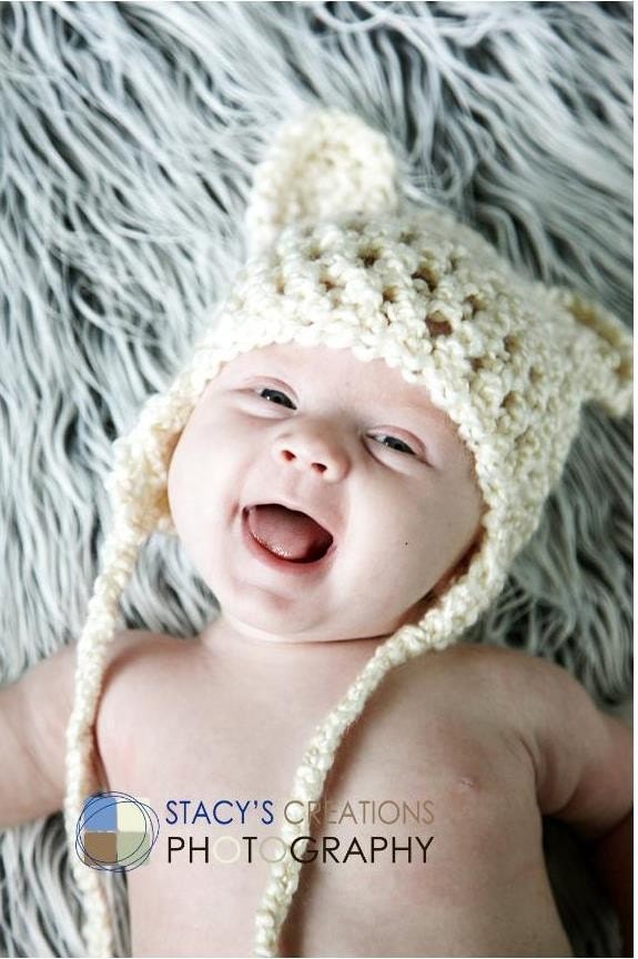 Crochet Baby Bear Hat, Crochet Baby Hat, Newborn Bear Hat, Infant Ear Flap Hat, Baby Animal Hat, Baby Girl Hat, Baby Boy Hat, Ivory