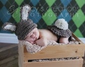 Crochet Baby Hat, Baby Bum Cover, Baby Bunny Hat, Crochet Bunny Tail, Baby Animal Hat, Newborn Bunny Hat, Infant Hat, Barley Brown
