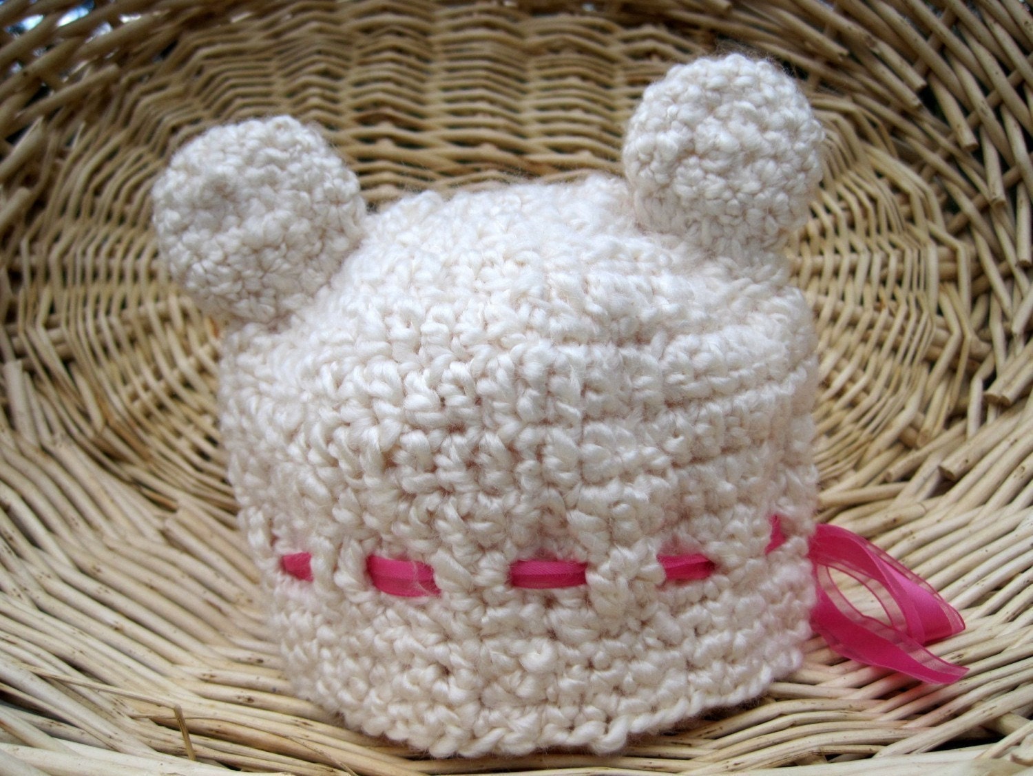 Crochet Baby Hat Baby Bear Hat Girl Bear Hat Baby Girl Hat Newborn Bear Hat Animal Hat Photography Prop Ivory