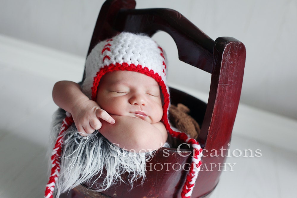 Baby Hat, Baseball Hat, Crochet Baby Hat, Boy Hat, Girl Hat, Photo Prop, Red, White, Sports