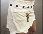 SHORT PIXIE SKIRT - Organic Mini Wrap around - Faery fairy costume - Bride Wedding - Off white Cream - Size xs/s: Pss-Ow-1