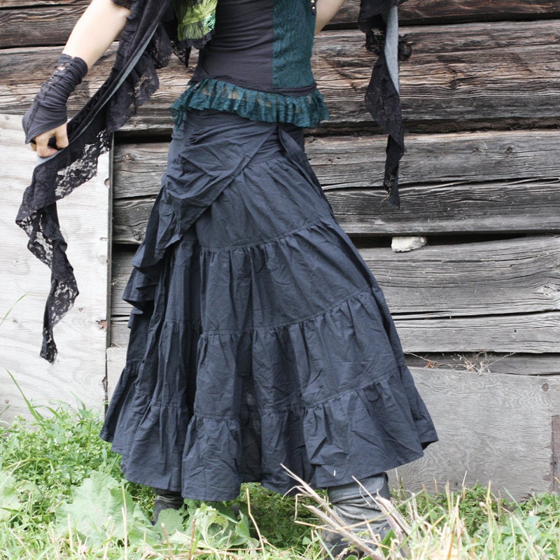 SALE.. HEMP SKIRT - Black long - faery hippie boho woodland cottage chic gothic steampunk country