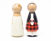 The Original - Custom Wedding Cake toppers Scottish Peg Doll Goose Grease with Kilt- wooden dolls