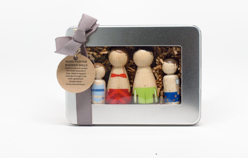 Fair Trade // Children Toys Wooden PEG DOLLS The Bathers // A Set of Hand-Painted Wooden Peg Dolls Kids Wooden Toys