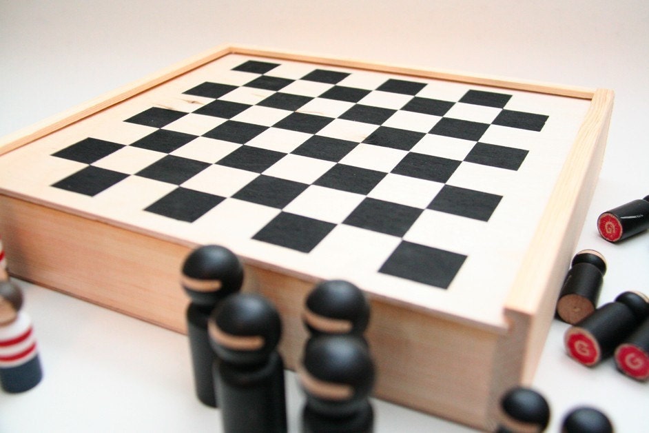 SALE Geekery Gift Pirates vs. Ninjas checker set - Fathers Day Gift Goose Grease
