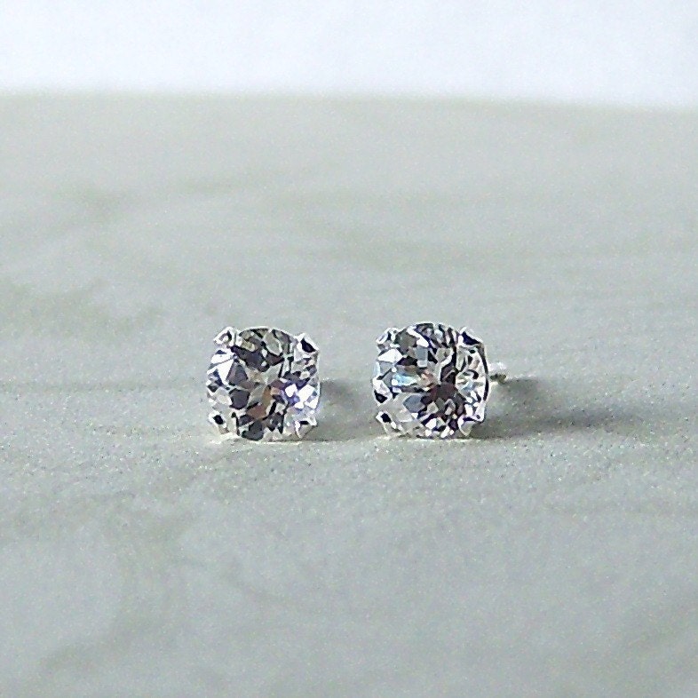 6mm Precision Faceted White Topaz Sterling Silver Stud Earrings, Cavalier Creations