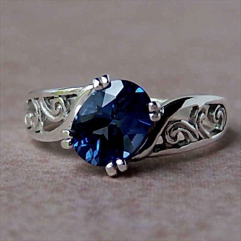 Lab Blue Sapphire Sterling Silver Ring, Cavalier Creations
